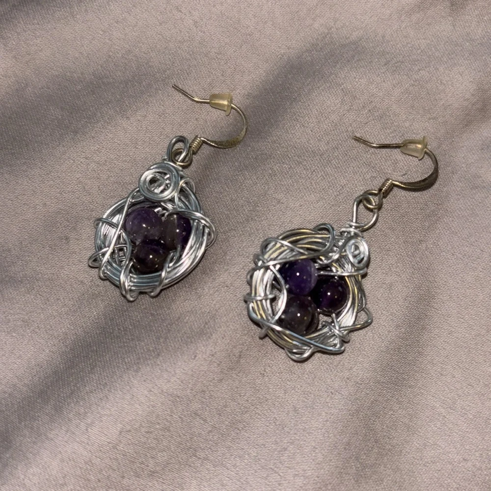 Purple triple bead wired earring